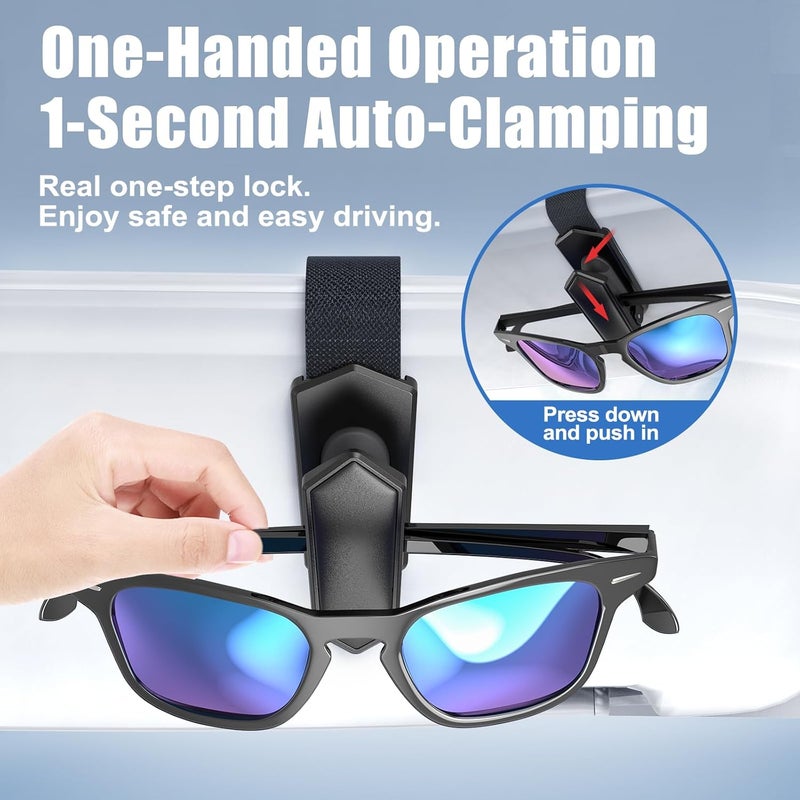 Veharvim Sunglass Holder for Car (One-Handed-Operation, Gentle & Secure Hold, Silicone Padded, Universal Fit, Metal Clip) Visor Sunglass Holder Clip,Visor Sunglass Holder Car (Black, 4 Pack) - Image 2